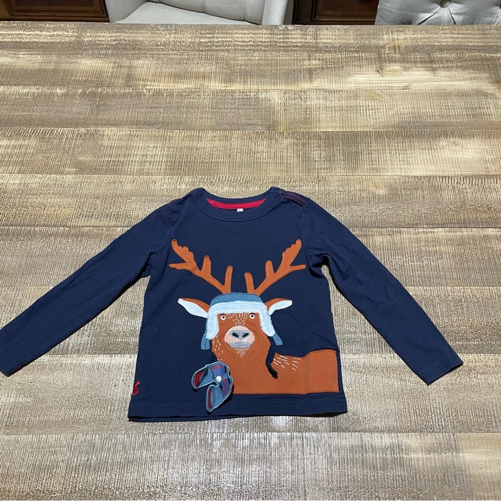 Joules Navy Blue Kids Shirt with Reindeer Design